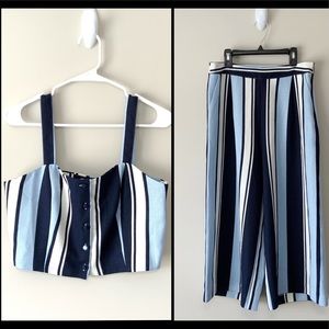J.O.A Striped Crop Top and Culottes Set